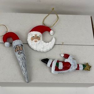 Set of 3 Vintage JUDI B. Handmade Ceramic Santa Ornaments